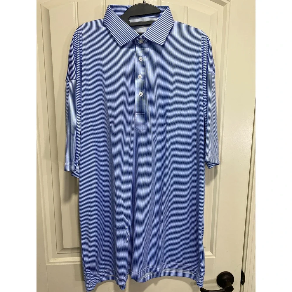 COLLARS & CO Men's 2XL Blue‎ Striped Short Sleeve Relaxed Dress Polo Shirt